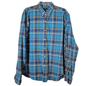 J. Crew Teal and Yellow Plaid Button Down Shirt